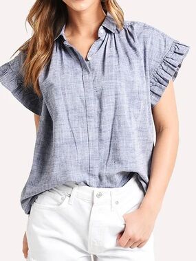 Trovata Birds of Paradise Marianne "B" chambray button down.